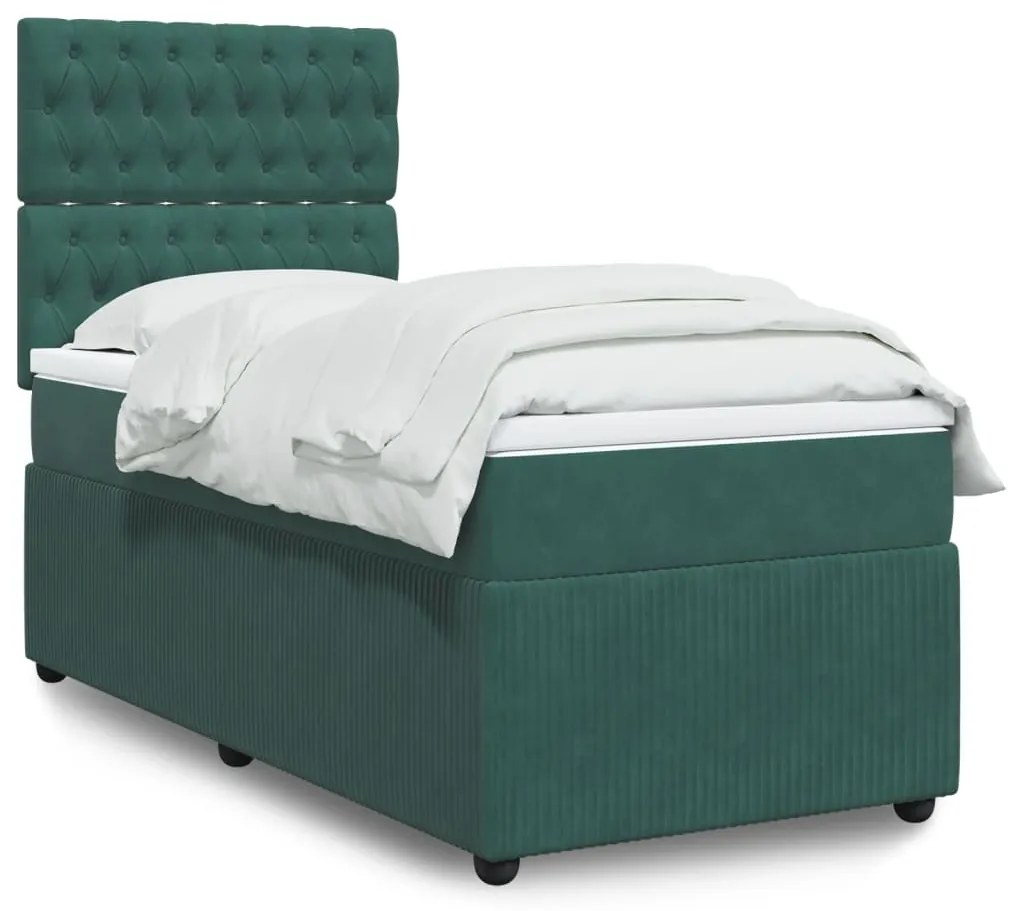 3292271 vidaXL Pat box spring cu saltea, verde închis, 100x200 cm, catifea