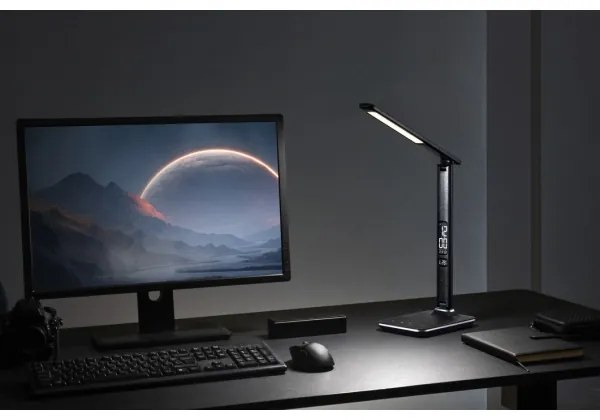 Immax 08930L - LED Lampă de masă cu display KINGFISHER LED/9W/230V/12V negru