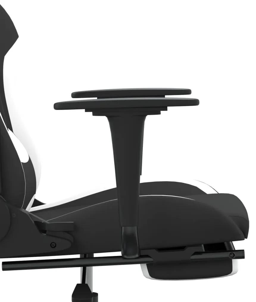 Scaun de gaming pivotant cu taburet, negru si alb, textil 1, Alb, Cu suport de picioare