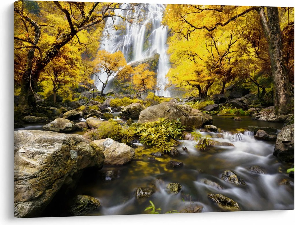 Tablou - Cascade în peisaj de toamnă, galben (70x50 cm)