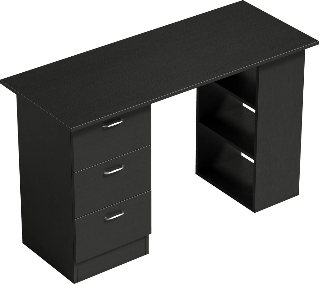 HOMCOM Birou de Calculator Modern, Masa de Lucru cu 3 Sertare și Raft pentru Depozitare, Design Elegant, Negru | Aosom Romania