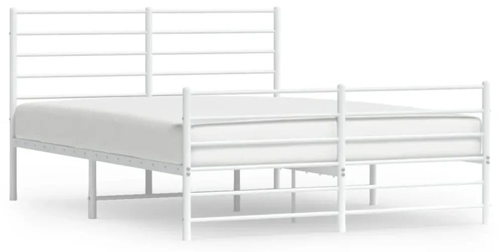 352388 vidaXL Cadru de pat metalic cu tăblie, alb, 150x200 cm