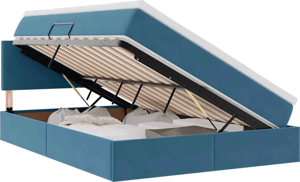 vidaXL Pat cu storage cu saltea Albastru închis 140 x 200 cm Catifea