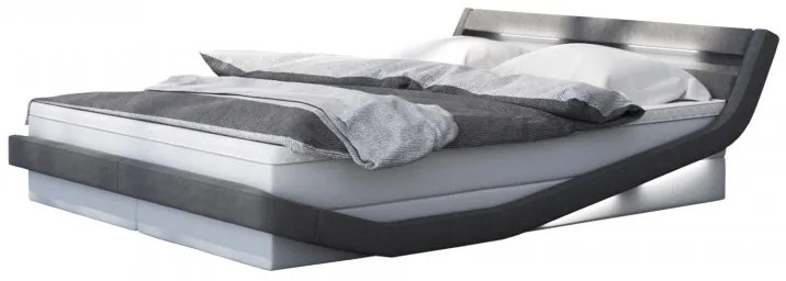Pat din piele artificiala cu lumini LED 198x232x74 cm alb/gri