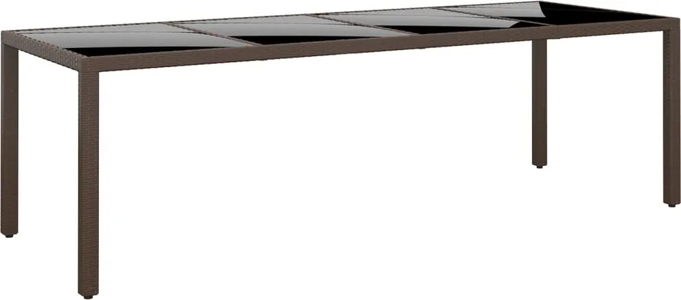 vidaXL Masă de grădină cu blat din sticlă, maro, poliratan