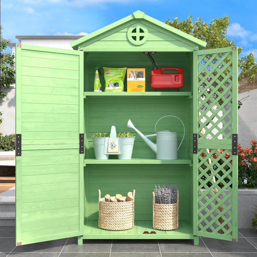 Depozit de mobilier de grădină din lemn pentru exterior, magazie de unelte rezistentă la intemperii, cu mult spațiu de depozitare și construcție din lemn stabilă, 90×56,5×175,3 cm, Verde