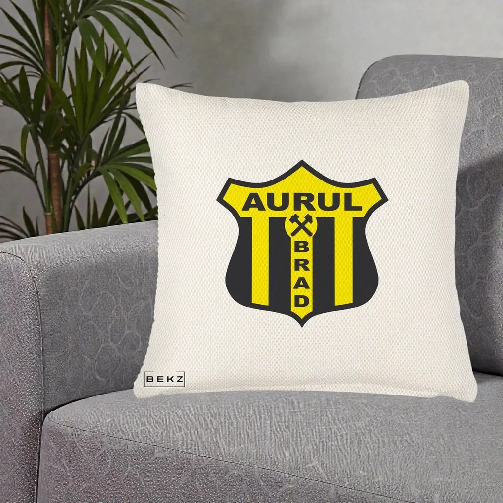 Perna Personalizata Aurul Brad Fotbal, 40x40 cm, Crem Reliefat, Husa Detasabila, Perna Inclusa, BEKZ®