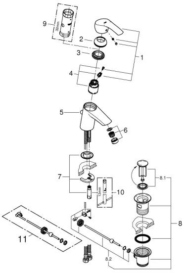 GROHE 33265002 - Baterie lavoar EUROSMART DN 15, mărimea S, crom lucios