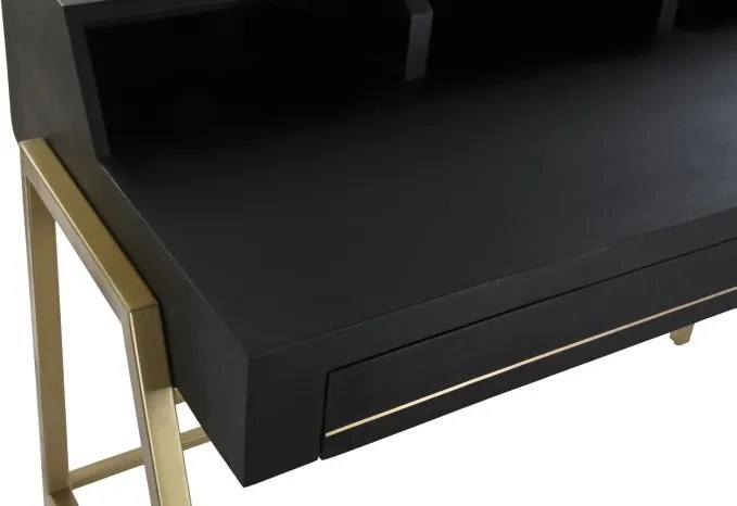 Birou cu sertare din lemn masiv de mango negru și metal, 93,5 x 119 x 70 cm, „Glint”