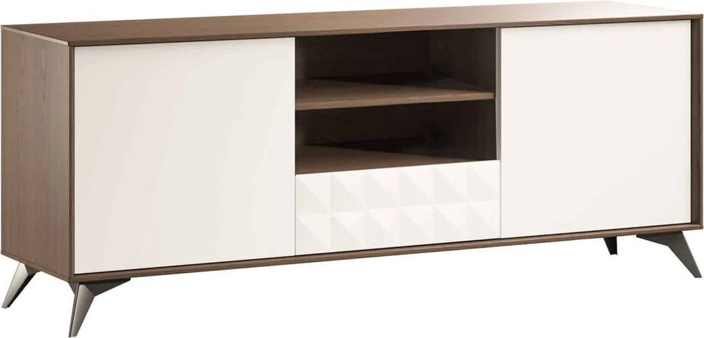 Comodă TV lemn masiv nuc Zion Crem-, 166 × 43 × 60 cm