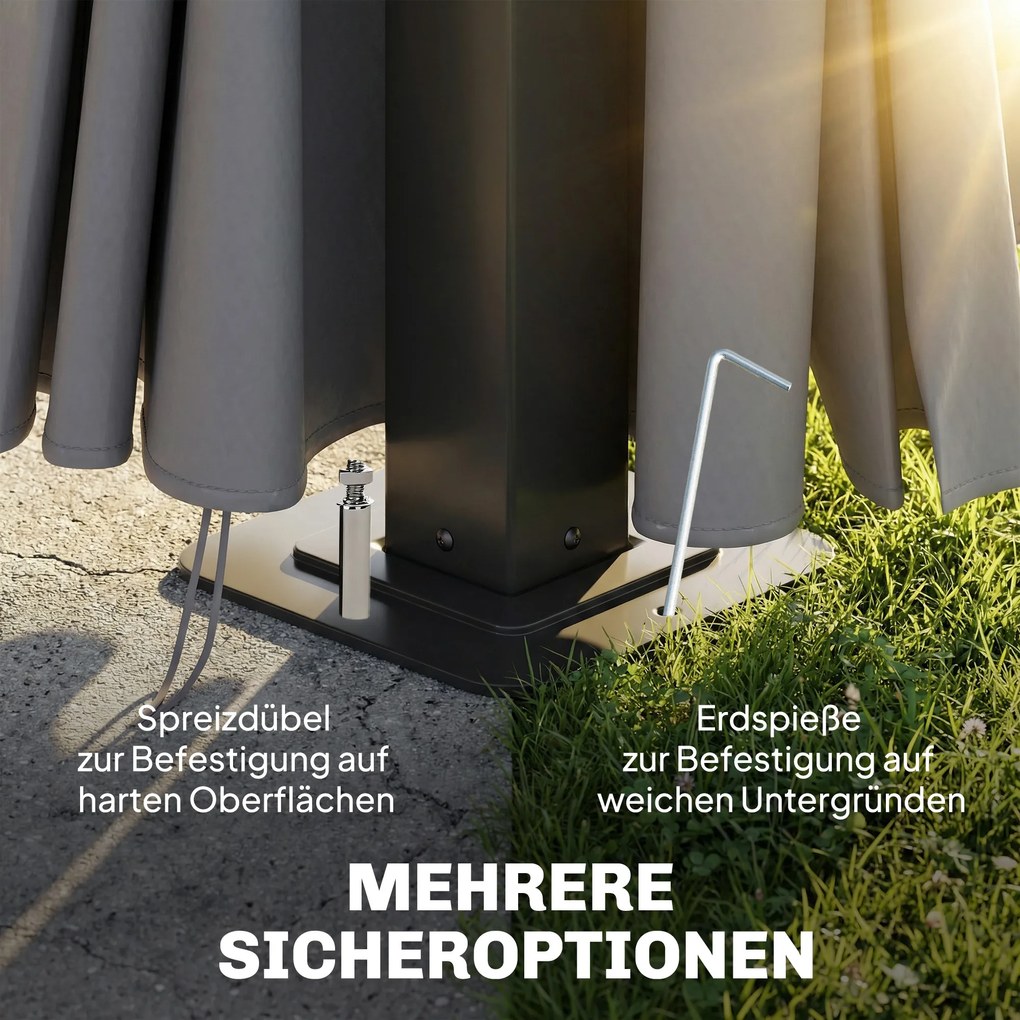 Outsunny Pavilion de grădină ca. 3,6x3m Pavilion din aluminiu cu dublu acoperiș din policarbonat de 6 mm, plasă de țânțari, 4 părți laterale, gri închis | Aosom Romania