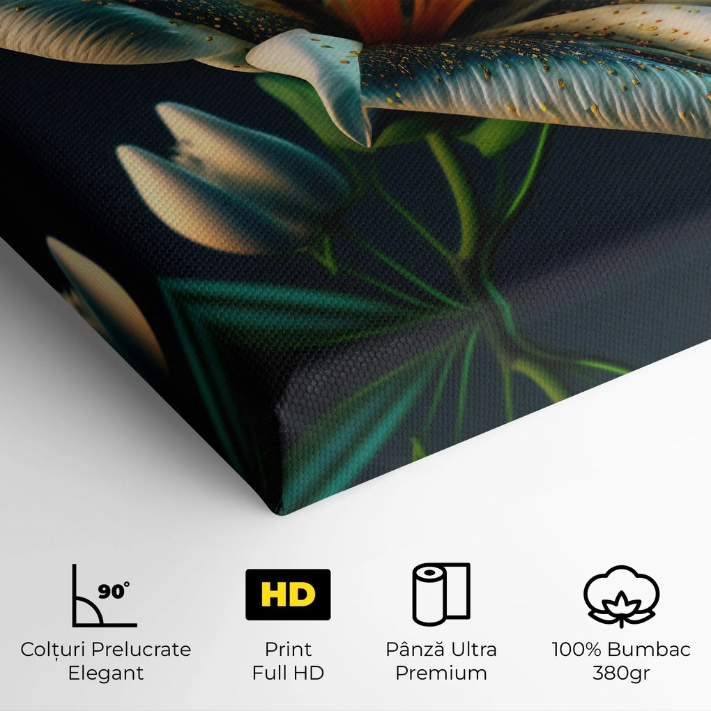 Tablou Canvas, 100x200cm, Dormitor si Living, Flori, Crini, Blue Grey Lily