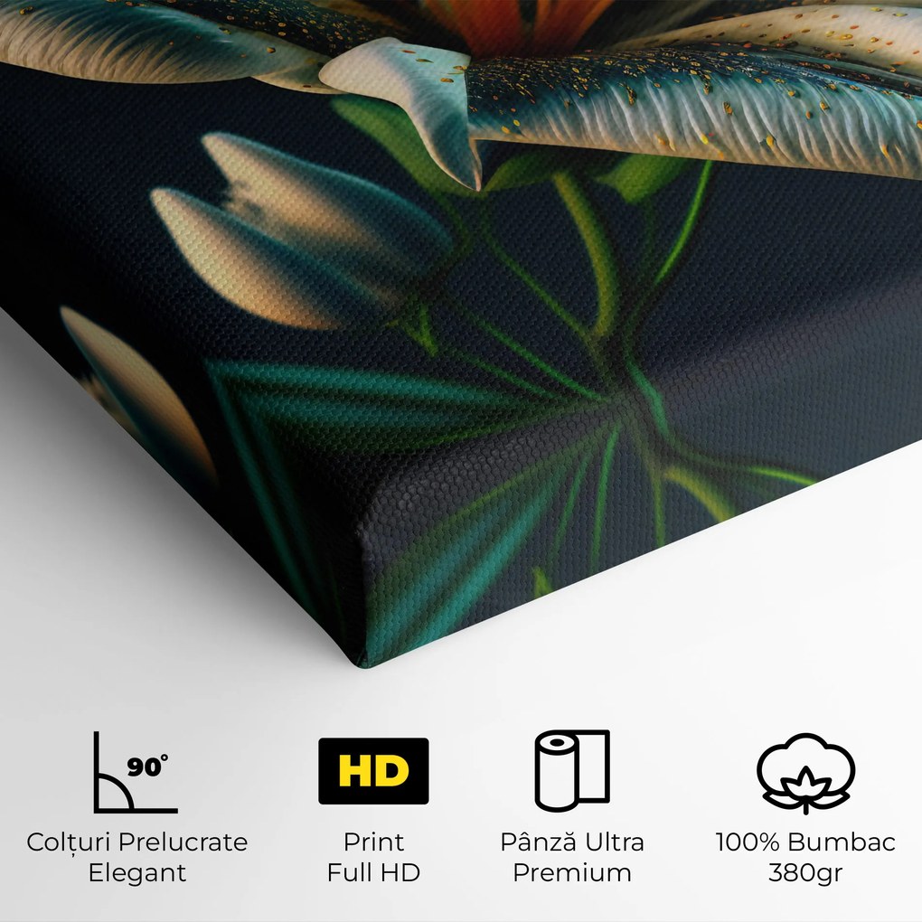 Tablou Canvas, 40x80cm, Dormitor si Living, Flori, Crini, Blue Grey Lily