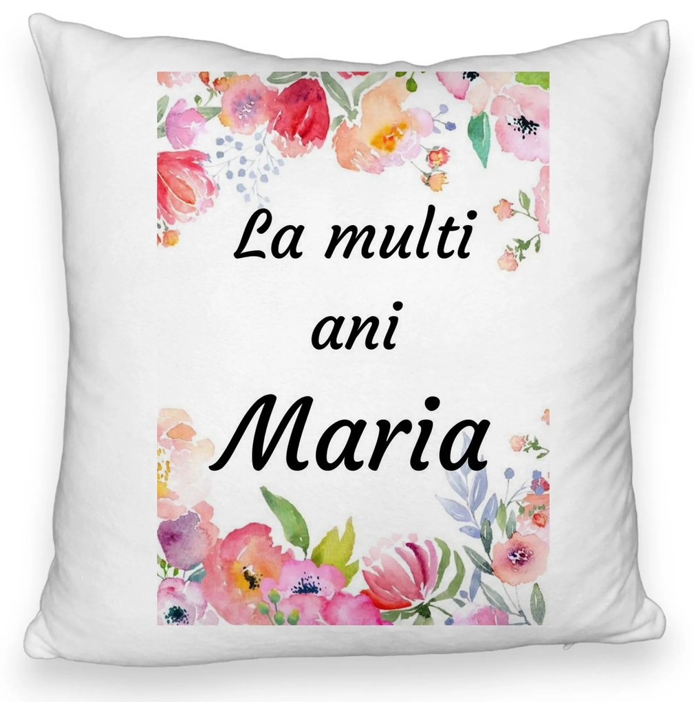 Perna Decorativa Fluffy, Model La multi ani Maria 2, 40x40 cm, Alba, Husa Detasabila, Burduf