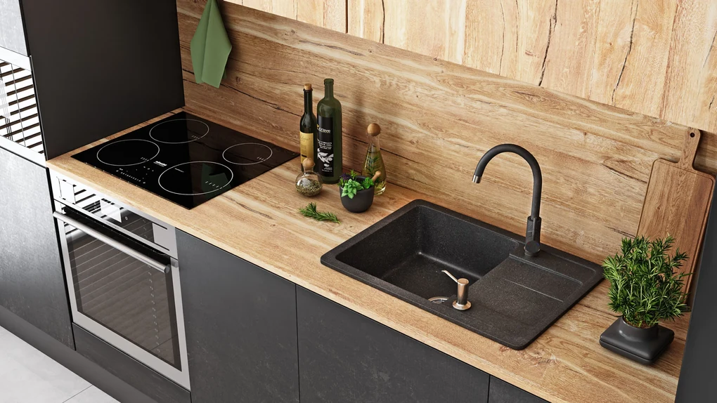 Chiuveta bucatarie Granit Nils negru set 5in1
