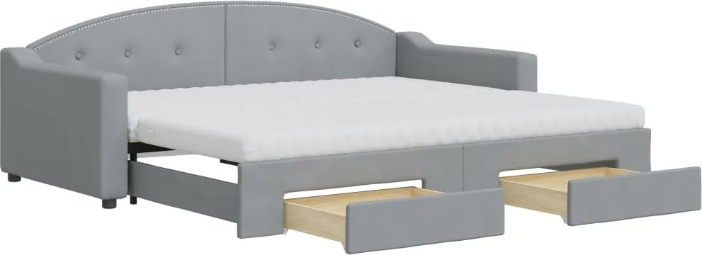 vidaXL Pat de zi cu extensie și sertare, gri deschis, 90x200 cm textil