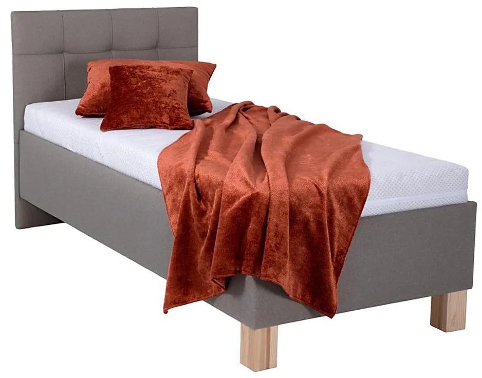 Pat tapițat MARIA ONE, 90x200 cm, cu spațiu de depozitare, fără saltea, culoare taupe