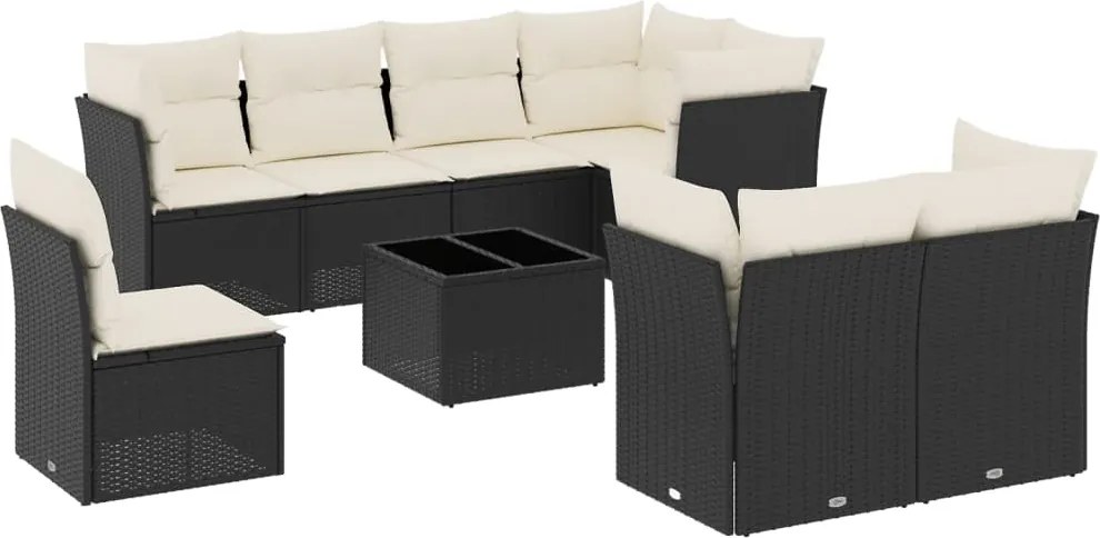 vidaXL Set mobilier de grădină cu perne, 9 piese, negru, poliratan