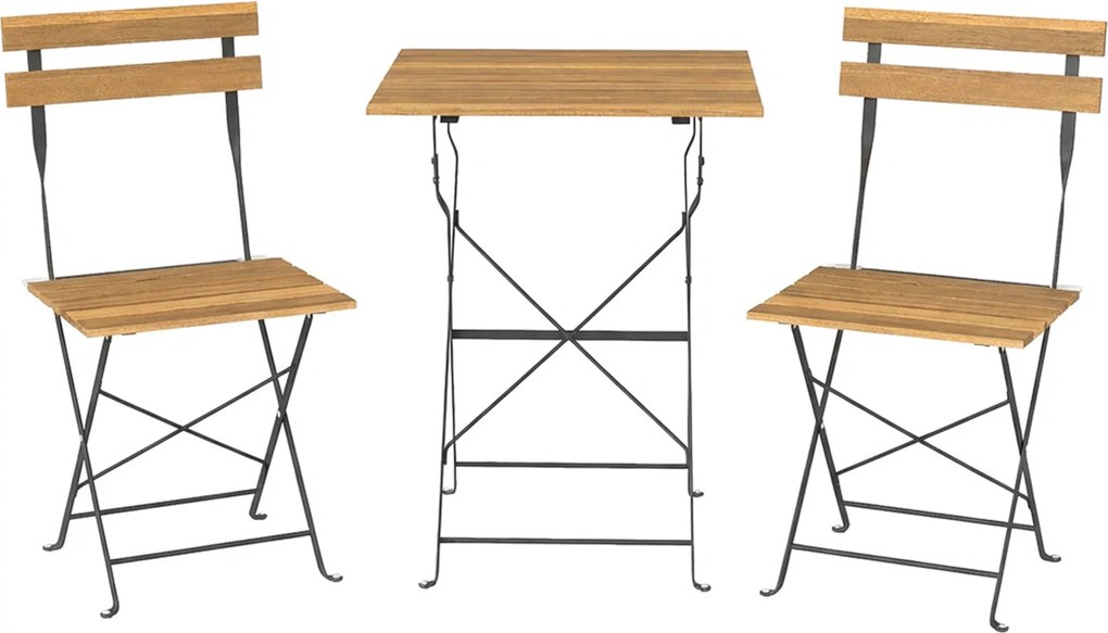 Outsunny Set mobilier de grădină bistro 3 piese, 2 scaune pliabile, masă pătrată din lemn de acacia, 55x55x71cm, natural | Aosom Romania