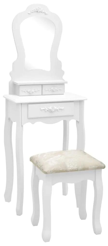289310 vidaXL Set masă de toaletă cu taburet alb 50x59x136 cm lemn paulownia
