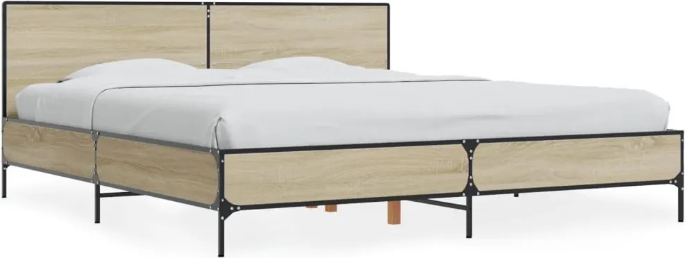 vidaXL Cadru de pat, stejar sonoma, 200x200cm, lemn prelucrat și metal