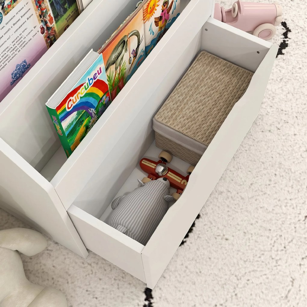AIYAPLAY Bibliotecă Copii 3-8 Ani cu 3 Rafturi și Sertar, Raft de Depozitare Jucării, 62,5x30x70 cm, Alb | Aosom Romania