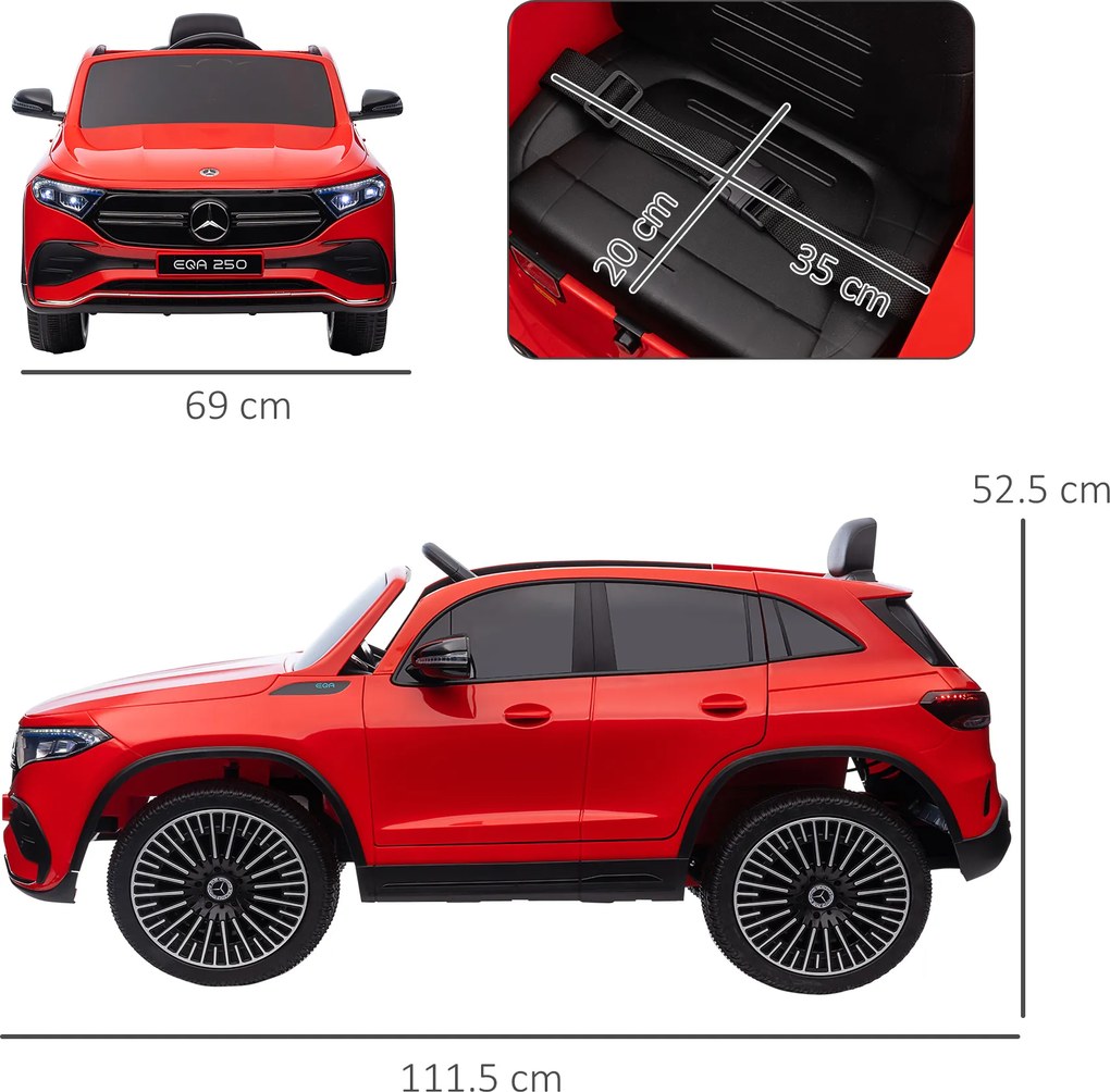 HOMCOM Mașină Electrică cu Licență Mercedes, Auto pentru Copii cu Telecomandă, Faruri și Claxon, 111.5x69x52.5 cm, Roșie