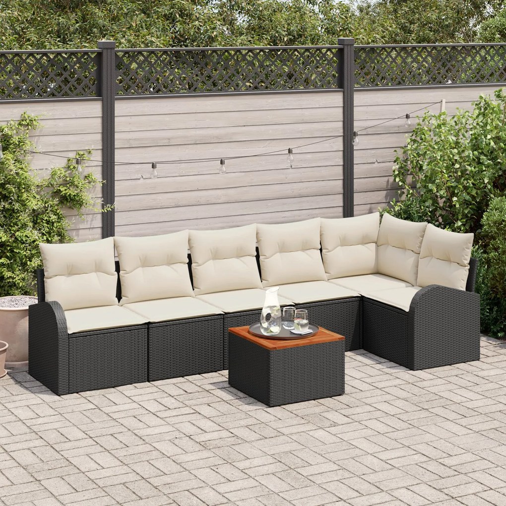 vidaXL Set canapea de grădină 7 piese cu perne Black Poly Rattan Acacia