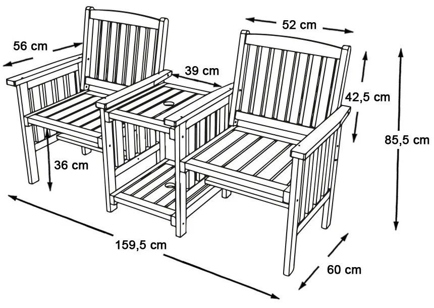 Garnitura gradina din lemn pentru 2 persoane