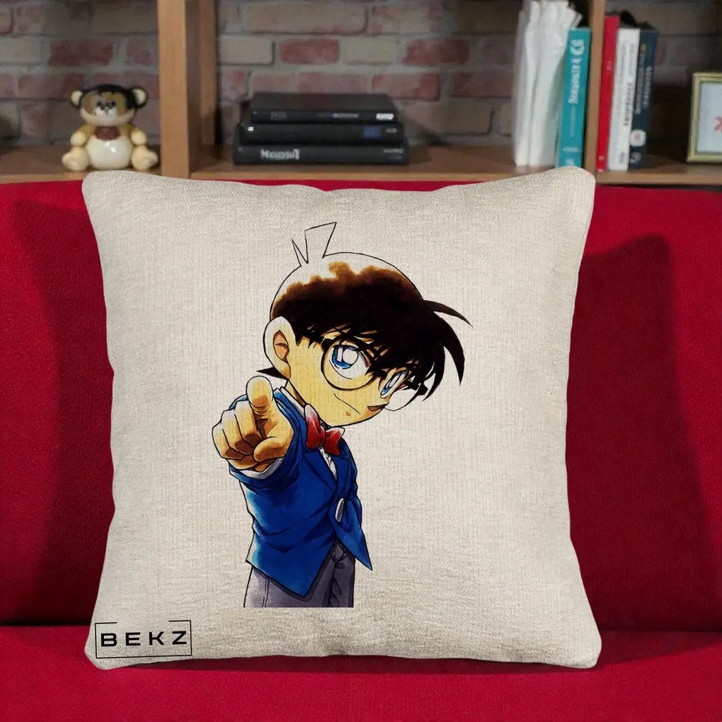Perna Personalizata Detective Conan Conan Arata, 40x40 cm, Bej Canapea, Husa Detasabila, Perna Inclusa, BEKZ®