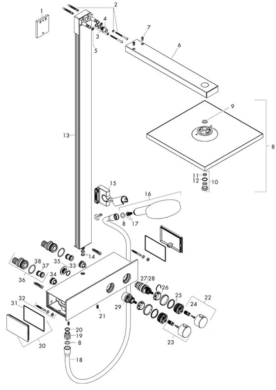 Coloana de dus cu termostat Hansgrohe, Raindance E300, crom