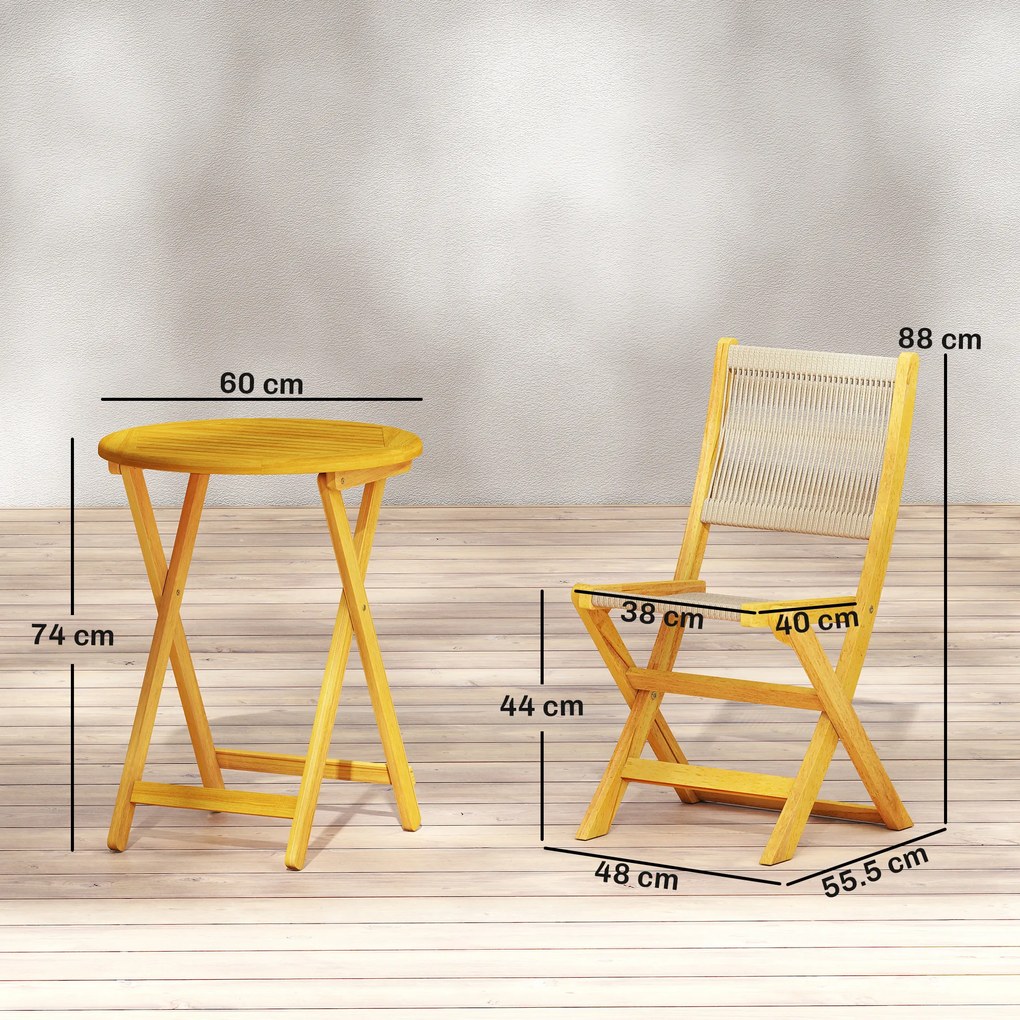 Outsunny Set mobilier balcon 3 piese Polyrattan lemn pliabil Set mobilier grădină cu masă 2 scaune, respirabil | Aosom Romania
