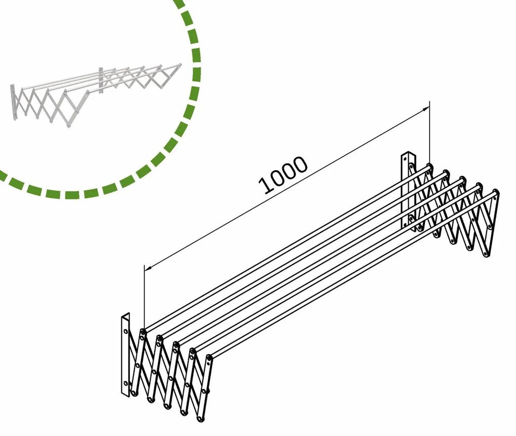 Uscator retractabil pentru rufe, L=800 | 1000 mm, finisaj aluminiu (Lungime: 1000 mm)