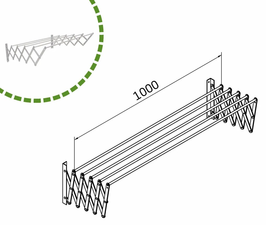 Uscator retractabil pentru rufe, L=800 | 1000 mm, finisaj aluminiu (Lungime: 800 mm)
