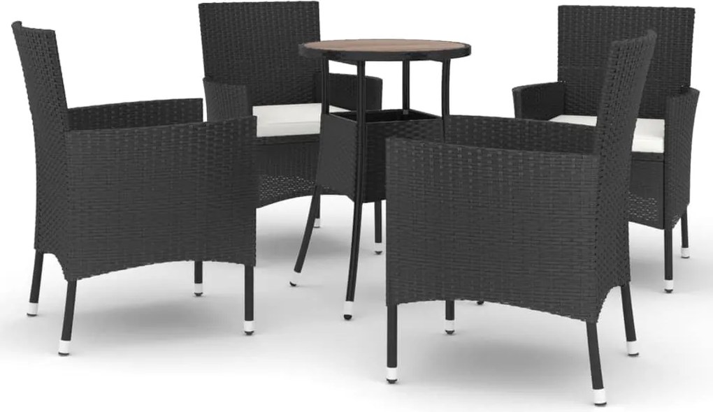 vidaXL Set bistro de grădină cu perne, 5 piese, negru, poliratan