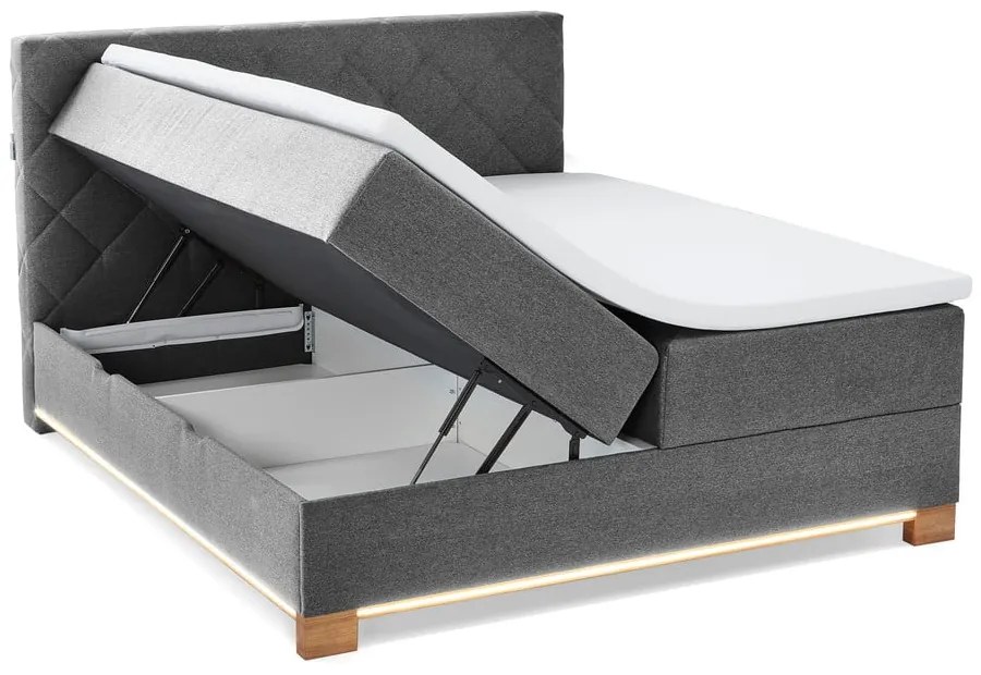 Pat boxspring gri cu spațiu de depozitare 180x200 cm Messina – Meise Möbel