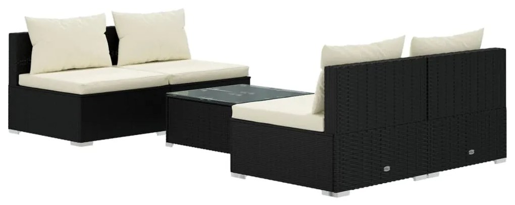 3101439 vidaXL Set mobilier de grădină cu perne, 5 piese, negru, poliratan