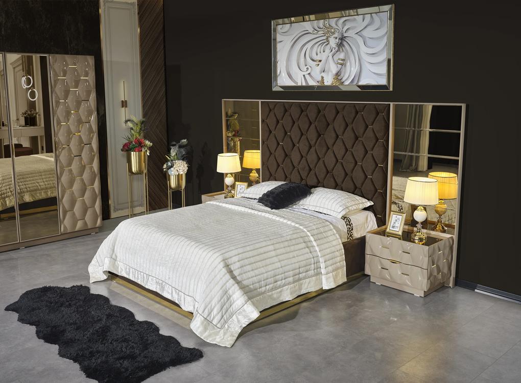 Set dormitor complet  - royal lav - mdf 33 mm si metal - crem/antracit cu auriu