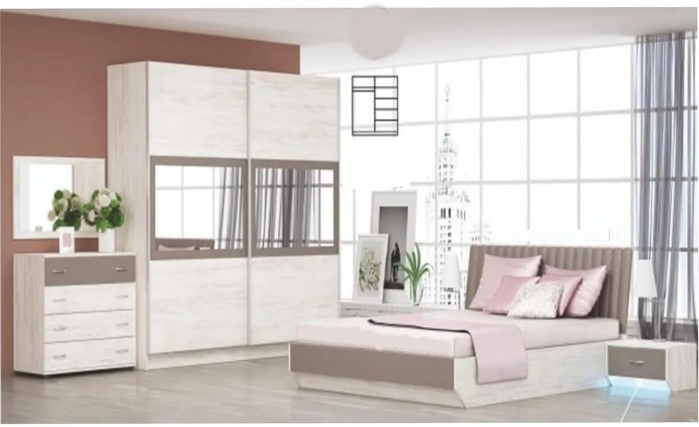Dormitor GLOBAL108 - oak blanco/dark capucino