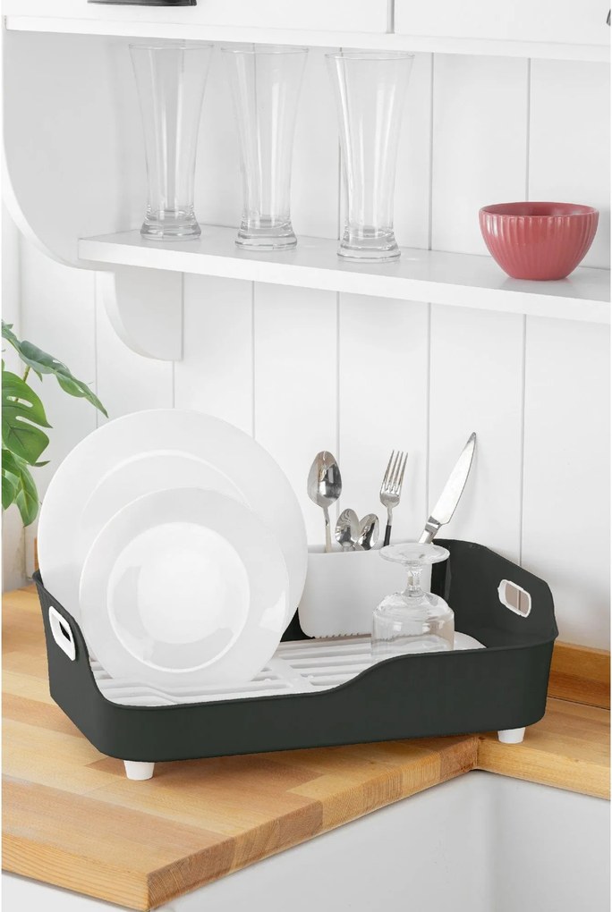 Suport vase AKL-060A, gri antracit/alb, plastic, 27x43x12 cm