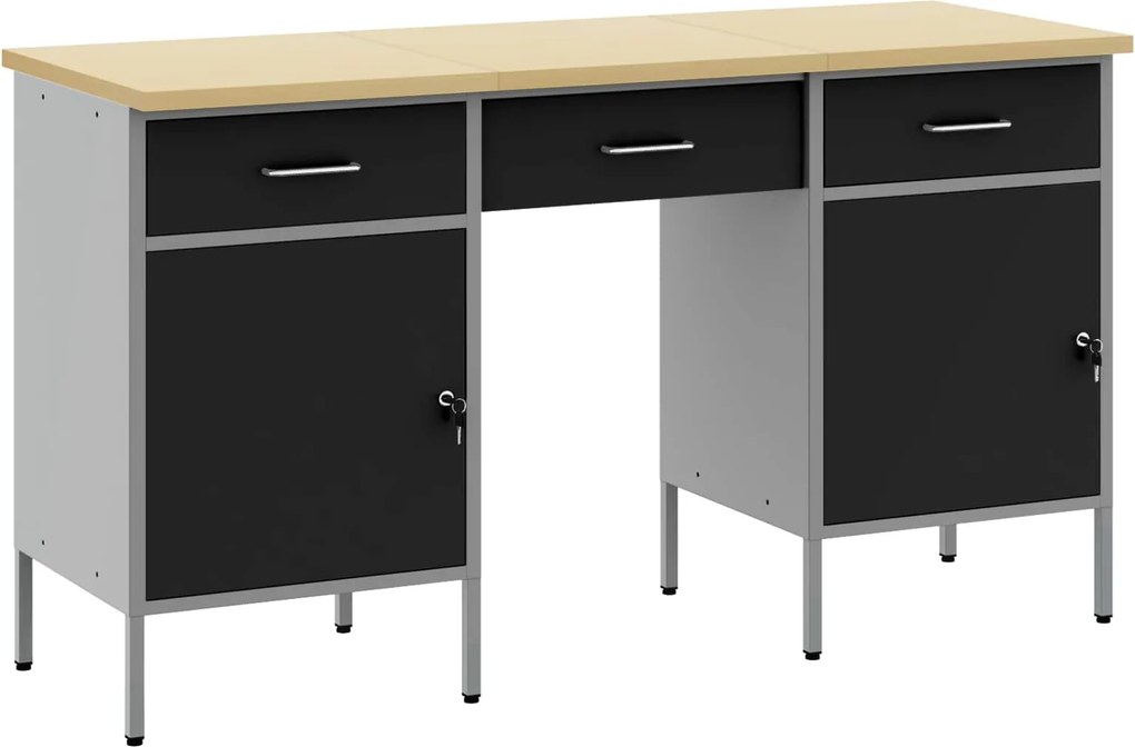 vidaXL Dulap de lucru cu sertar 3 pcs Negru 150 x 55 x 85 cm