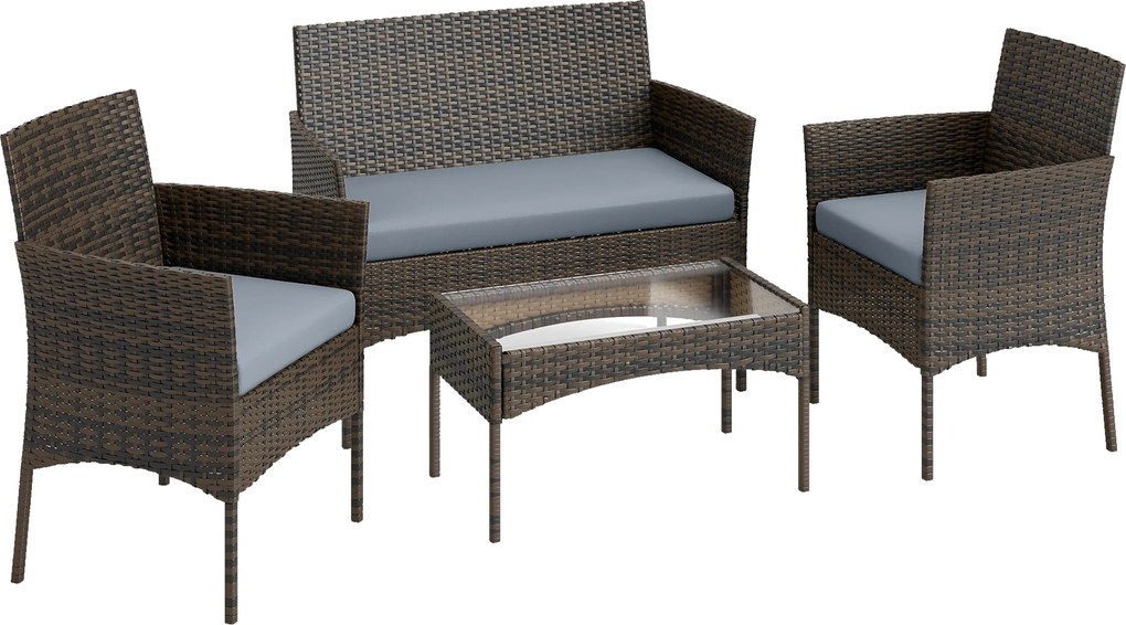 Outsunny Set Mobilier de Grădină din 4 Piese cu Canapea, 2 Fotolii și Măsuță de Cafea, 102x58x82 cm, Maro | Aosom Romania