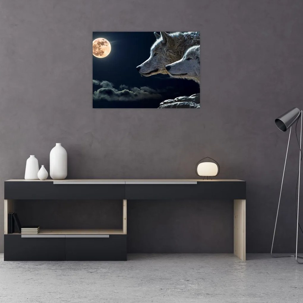 Tablou cu lupi în lună (70x50 cm)