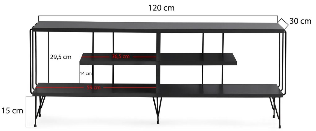 Comoda TV Eze, Crem - Alb - Maro - Gri, 120 x 45 x 30 cm