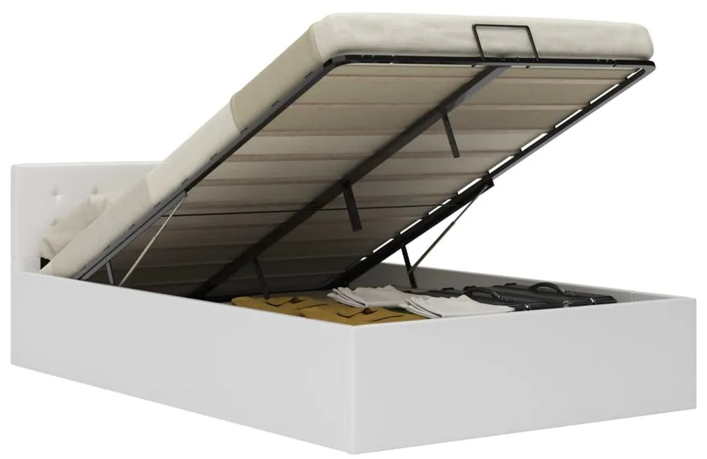 vidaXL Cadru pat hidraulic, depozitare, alb, 140 x 200 cm, piele eco