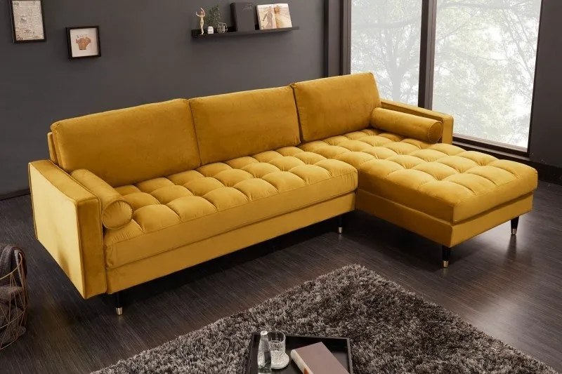 Coltar elegant Cozy Velvet II, catifea galben mustar
