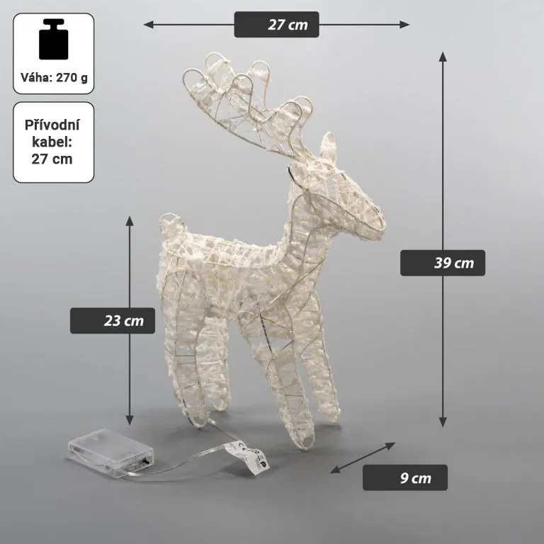 Set de 2 reni scânteietori 45 LED-uri cu temporizator, alb c