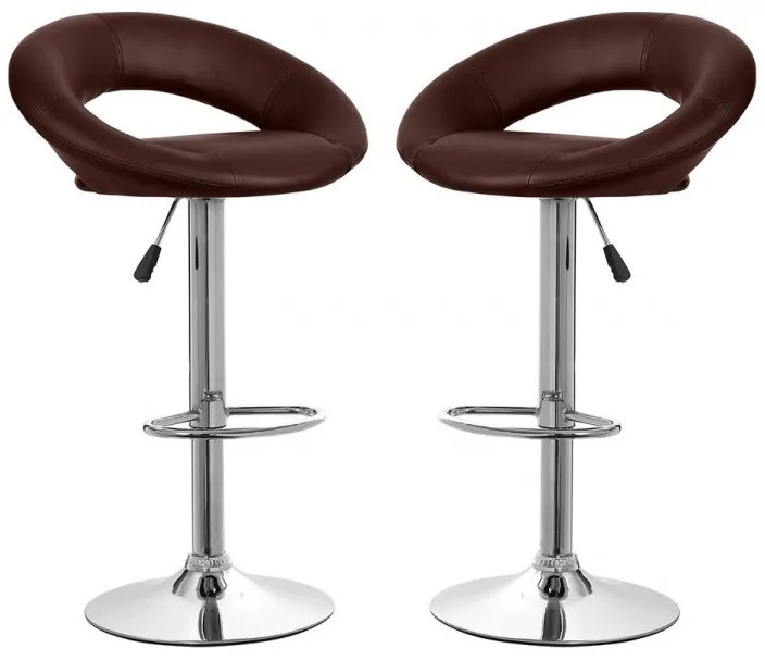 Set 2 scaune bar, Bedora Oval, piele ecologica, maro