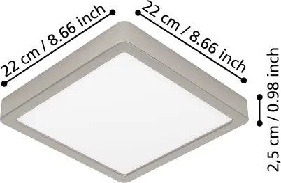 Eglo 901321 - Plafonieră LED FUEVA, 10,5W/230V, 2700/4000/6500K, 22x22 cm, crom