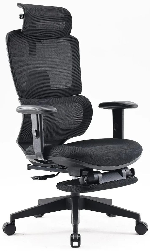 RESIGILAT- Scaun ergonomic SIHOO, spătar reglabil înălțime, suport lombar, tetieră reglabilă, mecanism înclinare/blocare în 3 poziții, suport picioare, pivotant, Mesh, Negru